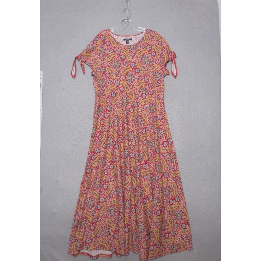 Chaps Maxi Dress Womens XXL Red Paisley Cotton‎ Tie Sleeve Boho Floral Vacation